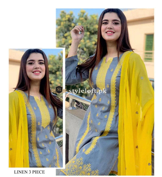 Styleloft.pk kanwal Aftab Embroidered Linen Unstitched 3 Piece Suit 3 PIECE