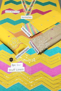 Styleloft.pk Karishma Tanna Celebrity Embroidered Linen Unstitched 3 Piece Suit 3 PIECE