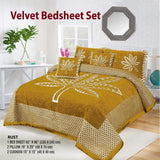Styleloft.pk Leaf Style 5 Pieces Velvet Jacaurd BedSheet Set bed sheets Mustard