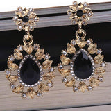 Styleloft.pk Long Black Crystal Water Drop Earrings CZ Vintage Geometric Gold Drop Rhinestone Dangle Earrings for Women Brincos Party Jewelry