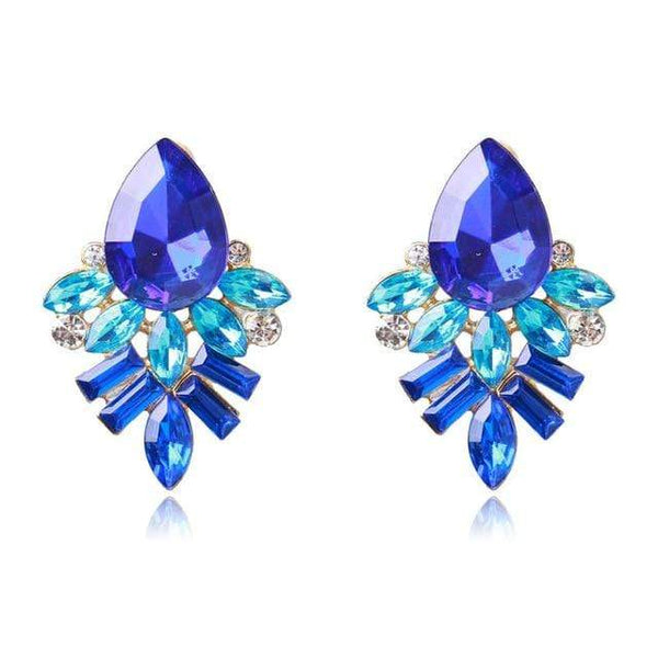 Styleloft.pk Long Black Crystal Water Drop Earrings CZ Vintage Geometric Gold Drop Rhinestone Dangle Earrings for Women Brincos Party Jewelry EB2131 Blue