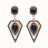 Styleloft.pk Long Black Crystal Water Drop Earrings CZ Vintage Geometric Gold Drop Rhinestone Dangle Earrings for Women Brincos Party Jewelry EB2151 Black