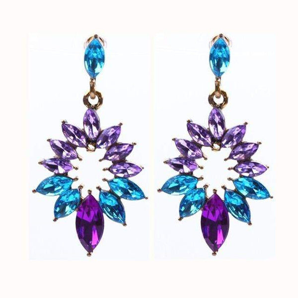 Styleloft.pk Long Black Crystal Water Drop Earrings CZ Vintage Geometric Gold Drop Rhinestone Dangle Earrings for Women Brincos Party Jewelry EB2161 Purple