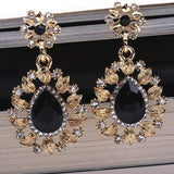 Styleloft.pk Long Black Crystal Water Drop Earrings CZ Vintage Geometric Gold Drop Rhinestone Dangle Earrings for Women Brincos Party Jewelry ES2120  Black