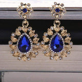 Styleloft.pk Long Black Crystal Water Drop Earrings CZ Vintage Geometric Gold Drop Rhinestone Dangle Earrings for Women Brincos Party Jewelry ES2120 Blue