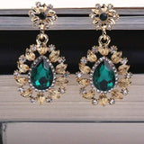 Styleloft.pk Long Black Crystal Water Drop Earrings CZ Vintage Geometric Gold Drop Rhinestone Dangle Earrings for Women Brincos Party Jewelry ES2120  Green
