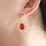 Styleloft.pk Long Black Crystal Water Drop Earrings CZ Vintage Geometric Gold Drop Rhinestone Dangle Earrings for Women Brincos Party Jewelry ES2120 Red
