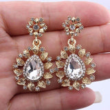 Styleloft.pk Long Black Crystal Water Drop Earrings CZ Vintage Geometric Gold Drop Rhinestone Dangle Earrings for Women Brincos Party Jewelry ES2120 White