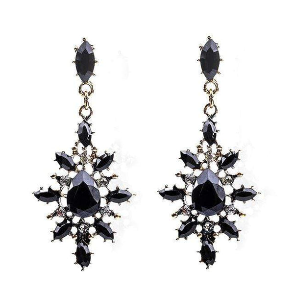 Styleloft.pk Long Black Crystal Water Drop Earrings CZ Vintage Geometric Gold Drop Rhinestone Dangle Earrings for Women Brincos Party Jewelry ES2149 Black