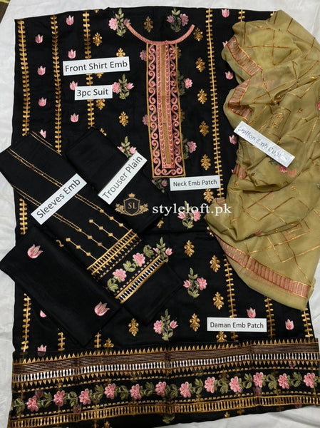 Styleloft.pk Maria B Embroidered Linen Unstitched 3 Piece Suit 3 PIECE