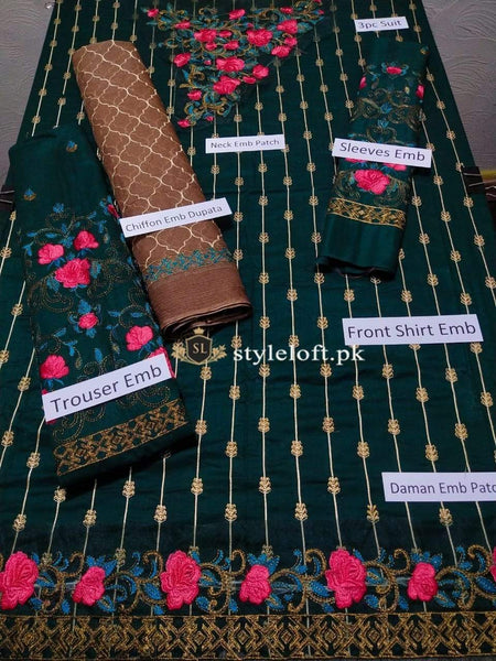 Styleloft.pk Mariam & Maria Full Embroidered Linen 3 Piece Dress 3 PIECE
