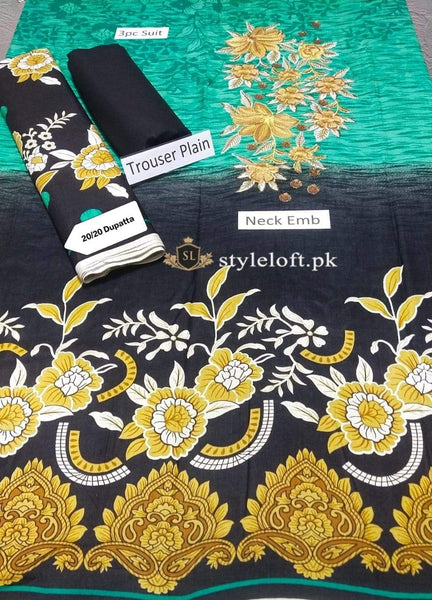 Styleloft.pk Nishat Linen Embroidered Unstitched 3 Piece Suit 3 PIECE