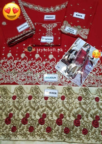 Styleloft.pk Nomi Hussain Chiffon Embroidered 3Pc Suit with Silk Trouser- Party Dress 3 PIECE