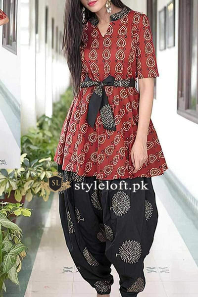 Styleloft.pk Phulkari Linen Embroidered Shirt & Trouser 2PC Suit 3 PIECE