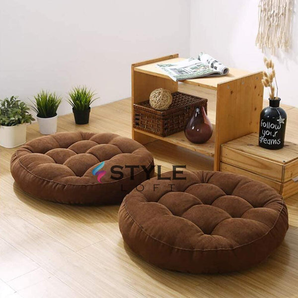 Styleloft.pk Velvet Floor Round Cushion | Filled Floor Cushion cushion Pack Of 2 / Stone